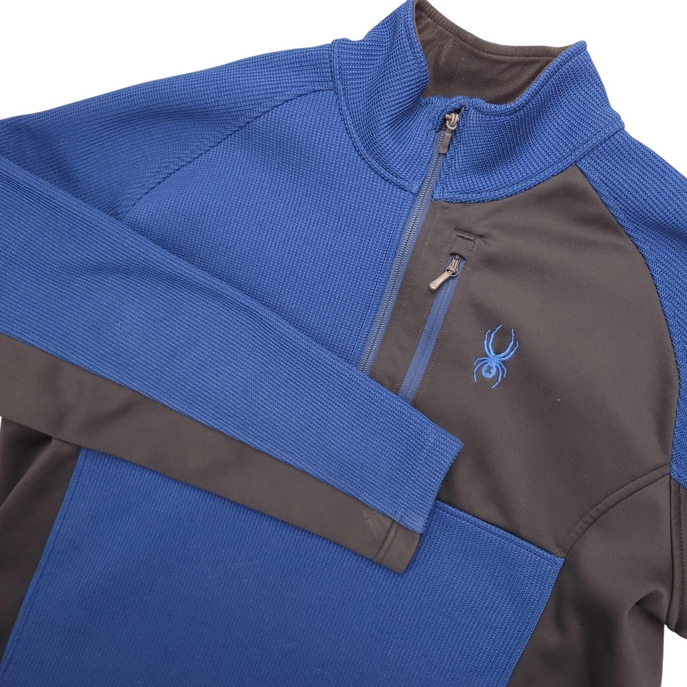 Spyder‎ Pullover Mens Medium Blue Black 1/4 Zip Fleece Long Sleeve Skiing Top